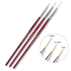 3Pcs/Set Red Wooden Handle Nail Art Liner Brushes TNB69 