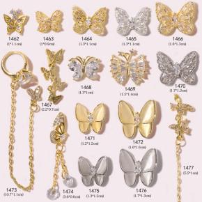 3Pcs Butterfly Nail Art Alloy Metal 3D Charms 