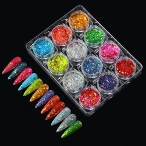  12Boxes Nails Glitter Flakes Mixed Powder for Gel Paillette Manicure Decorations TGF01