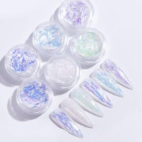 6 Boxes/set Colorful Nail Stripe White Glitter Paillette Striped Flakes