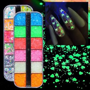 Luminous Nail Neon Glitter Sequins Butterfly Heart Glow in Dark Flakes 