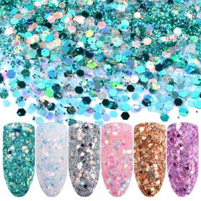 6 jars Chunky Holographic Glitter Mix Nail Art Sequins Powder TGF14