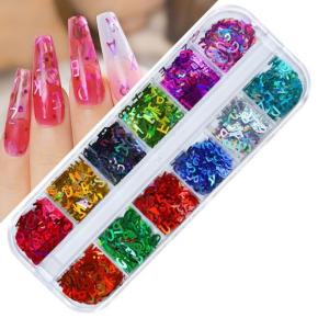 12 Grids Nail Glitters Sequins 3D Alphabet Letter Glitter Flakes TGF24