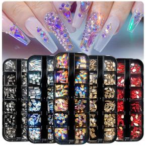 12Grids Nail Rhinestone Flat Bottom Multi-size Crystals Nail Art 3D Decoration Strass Gem TNR63