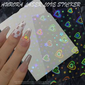 Love Heart Holographic Nail Sticker 3D Laser Star Slider