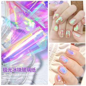 Laser Ice Cube Nail Art Sticker Aurora Cellophane Nail Decals NTF22