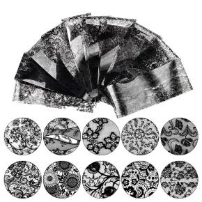 10pcs/Set Black Lace Nail Foils Transfer Stickers NTF07