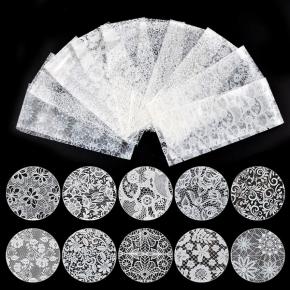 10Pcs 2.5*60cm White Lace Transfer Foil Nail Art Sexy Full Wraps NTF08