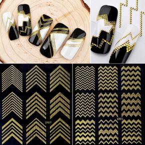  3D Nail Stickers Gold French Design Geometry Line Nail Art Sliders TZ06