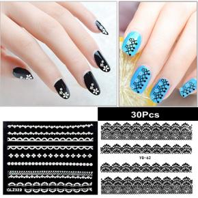 White Lace Nail Stickers 3D Mix Design Transfer Sticker TZ04