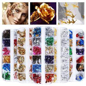 12Grids Aluminum Foil Gold Silver Color Ultra Thin Fragments TGF32