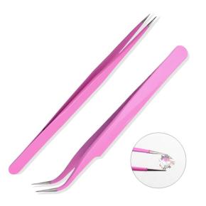 Stainless Steel Tweezers Nails Tool Pink Color NT01