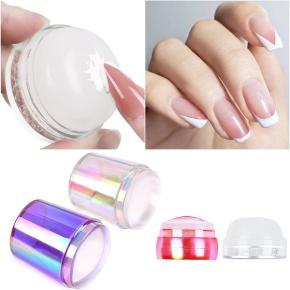 Silicone Nail Stamper French Tips Clear Jelly Stencil Template Seal TNS15