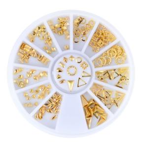 Gold Metallic Mix Multi-shaped Studs Frame Alloy Nail Art Gems NRW37 