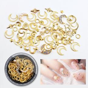 Gold Silver Stars Moon Nail Studs 3D Charms TNR26