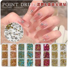 Glitter Sharp Bottom Round Glass Nail Art Rhinestones Jewelry TNR96