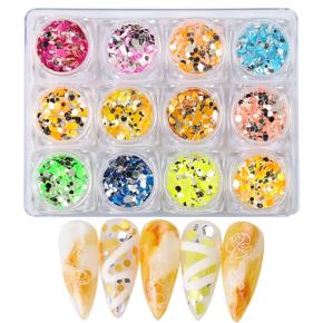 12Boxes Mixed Round Nail Glitter Powder Sequins Colorful Nail Paillette TGF56