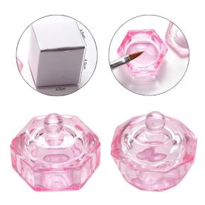 Pink Crystal Glass Acrylic Powder Liquid Nail Cup Dappen Dish AC03