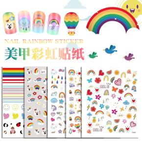 Rainbow Flower Butterfly Design Nail Art Sticker TZ42