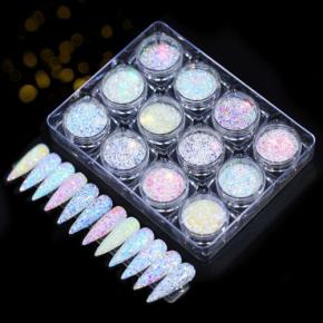 12Boxes/Set Iridescent Glitter Nail Powder TGF02